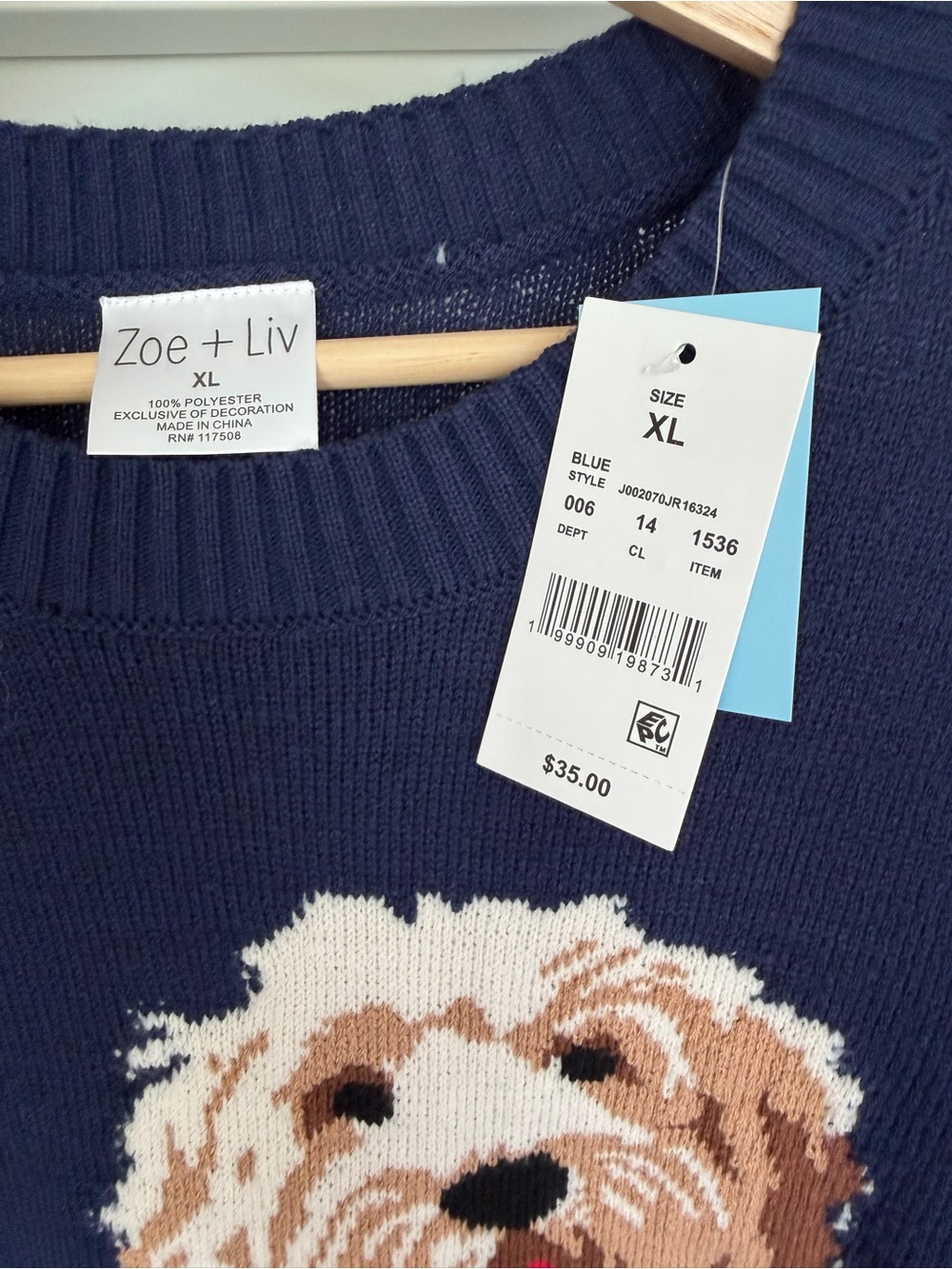 Americana Dog Sweater Blue Goldendoodle Graphic Pullover XL NWT - Picture 3 of 7
